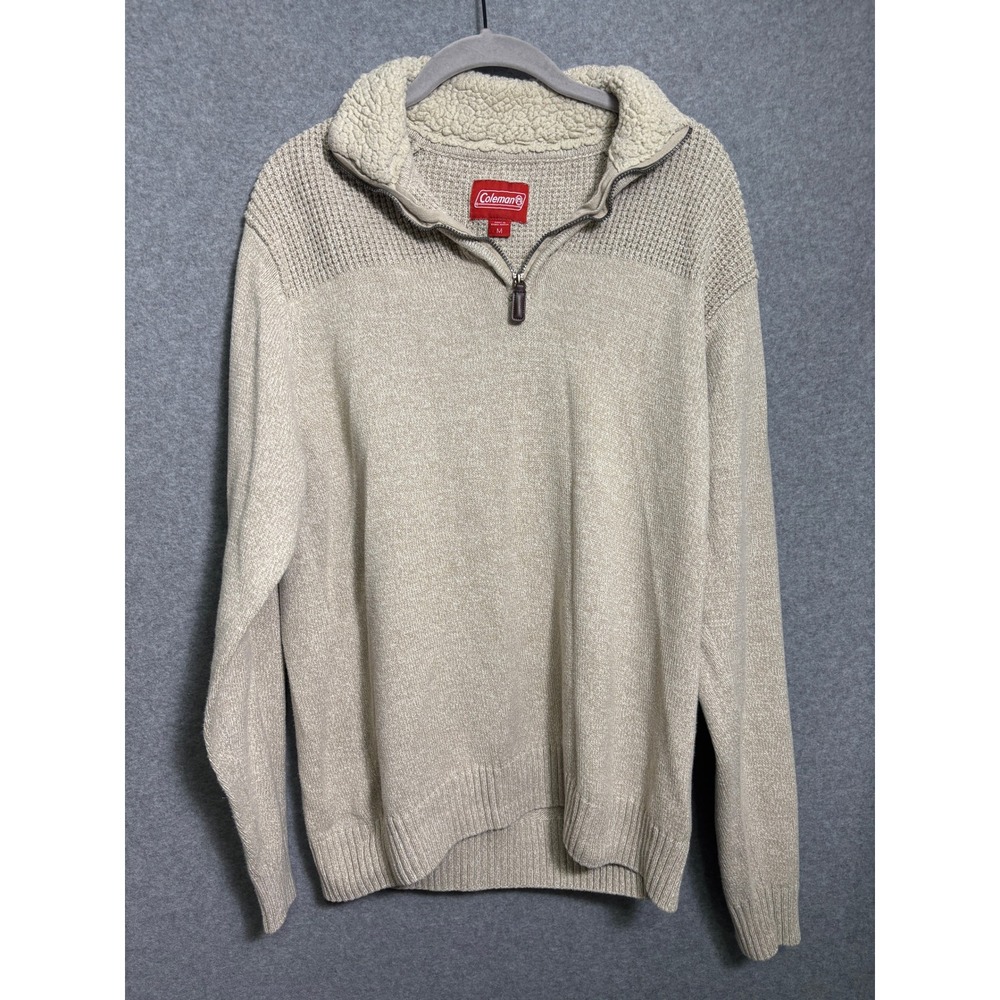 Coleman Men's Sherpa Lined Quarter Zip Sweater Medium‎ Beige Outdoor Cabin
